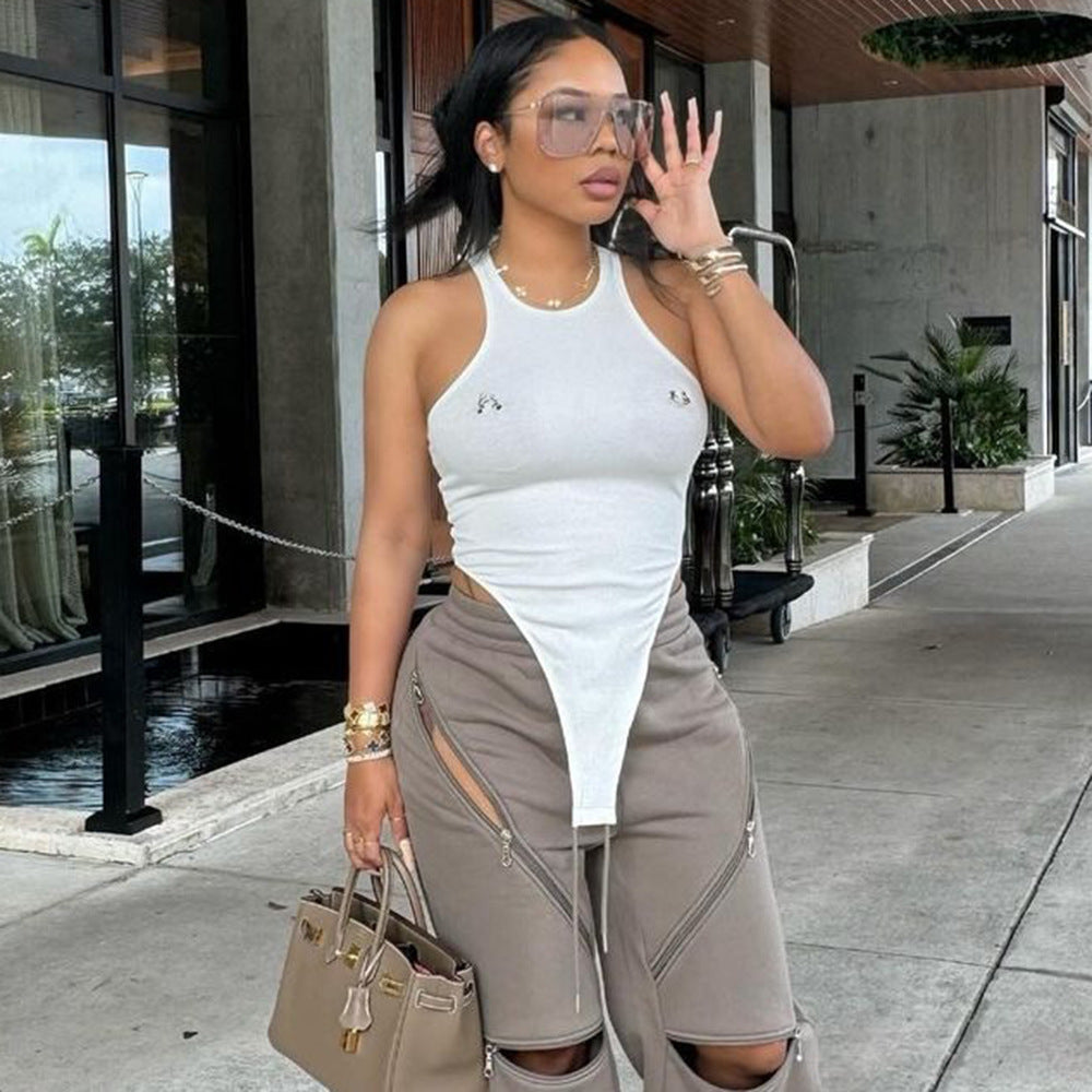 Gtpdpllt Crew Neck Sleeveless Bodysuits White Summer Tank Tops Woman Y2K Clothing Fashion Streetwear Outfits Rompers