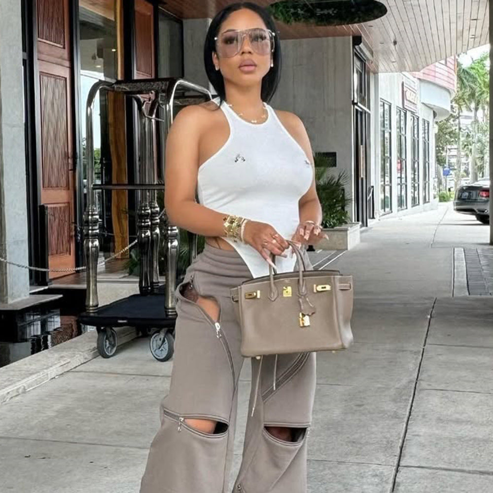 Gtpdpllt Crew Neck Sleeveless Bodysuits White Summer Tank Tops Woman Y2K Clothing Fashion Streetwear Outfits Rompers