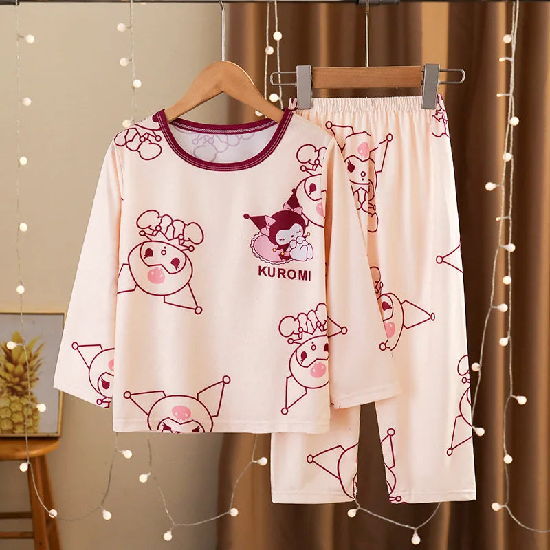 Sanrio Kuromi My Melody Children Pajamas Kawaii Pochacco Cinnamoroll Pure Cotton Long Sleeve Sleepwear Cartoon Kid Home Suit Set