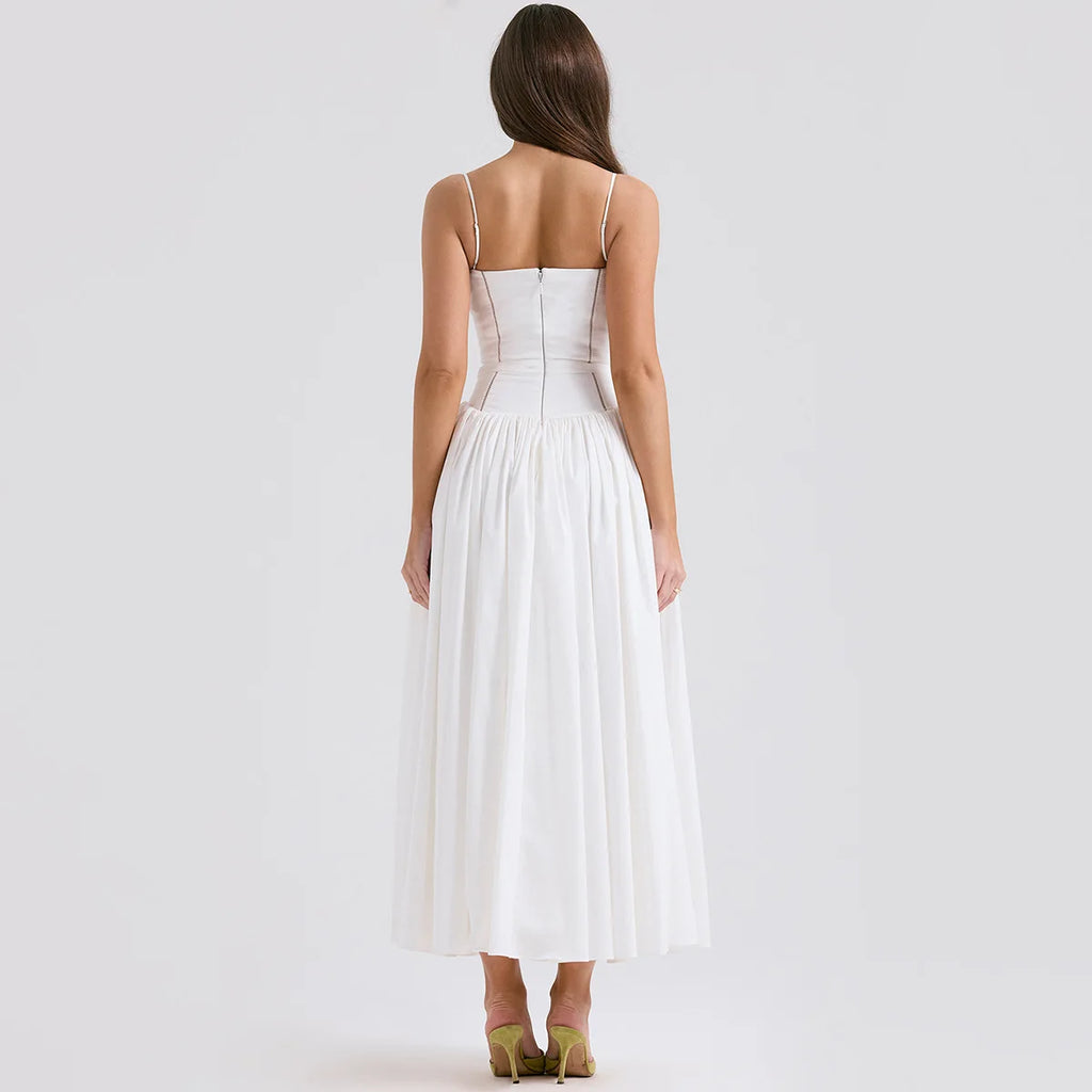 Mingmingxi Summer Elegant Dresses for Women 2024 New Arrivals White Long Party Dresses Hollow Out Flare Female Clothing