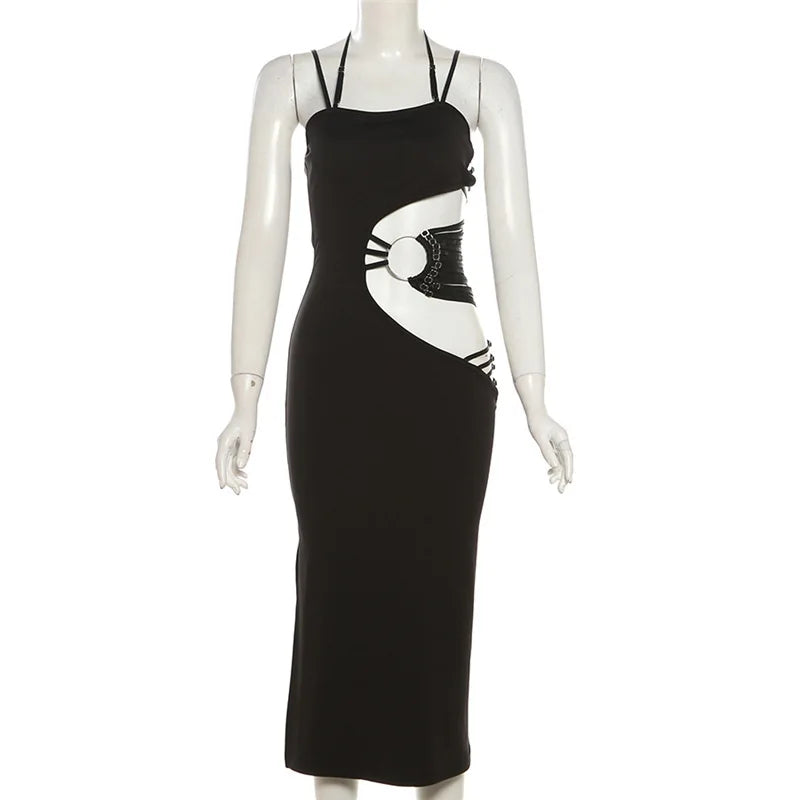 AltGoth Sexy Hollow Out Dress Women Mall Gothic Aesthetic Sleeveless Bodycon Dress Streetwear Elegant Evening Party Dress Female