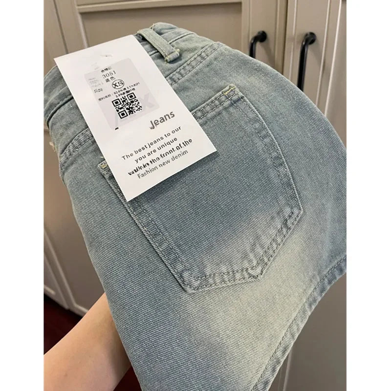 American Style Vintage High-waisted Slimming Denim Skirt For Women Casual Summer Petite A- line Short Skirt