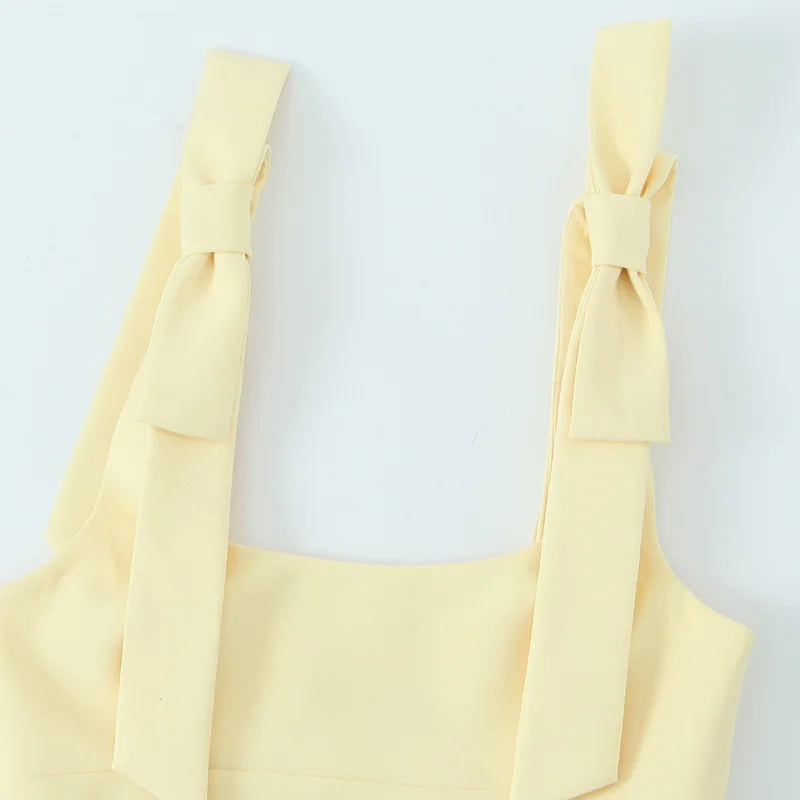 TRAF Butterfly Crop Top Woman Summer Yellow White Slip Top Cute Bow Off Shoulder Tank Top Tanks & Camis Sleeveless Backless Tops