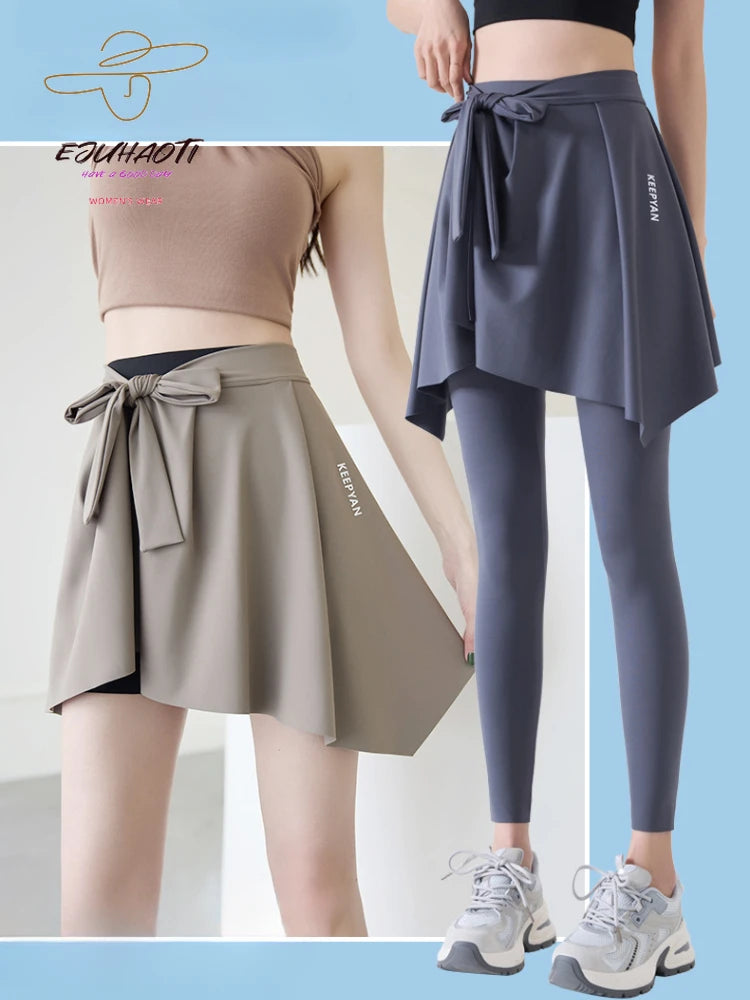 One-piece Skirt Women's Yoga Butt Curtain Sports Tennis Fitness Lace Up Irregular Mini Kirt Outer Wrap Skirts Prevent Exposure