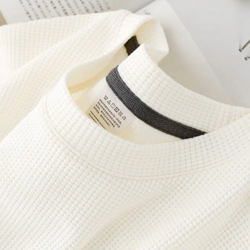 Men's New Summer Waffle Round Neck Short Sleeve T-Shirt Comfortable Breathable Short-Sleeved Top for Casual Wear