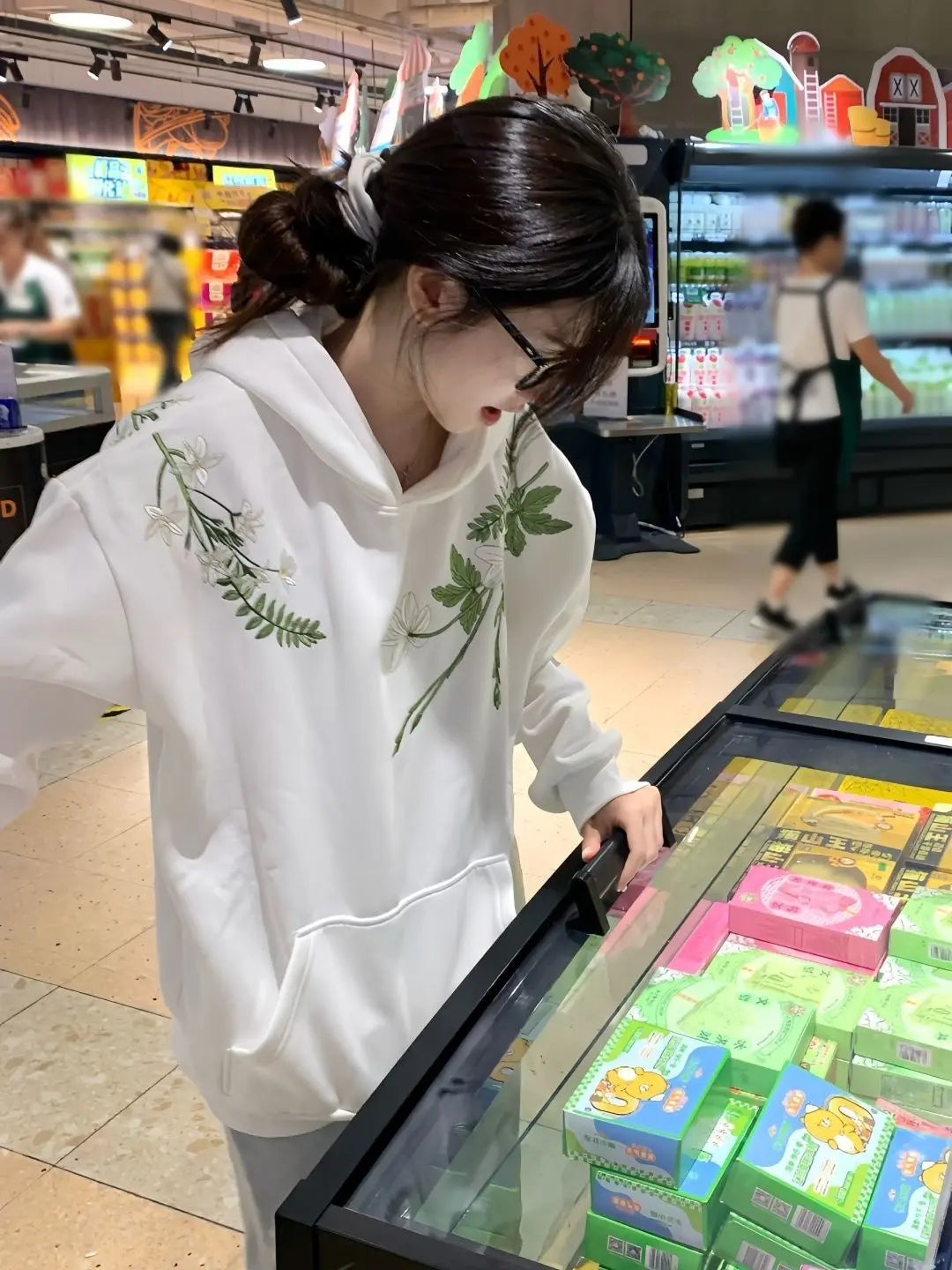 Cotton Floral Embroidery Hooded Sweatshirt for Autumn and Winter Thick American Style New Sweet Pullover Jacket Loose Top