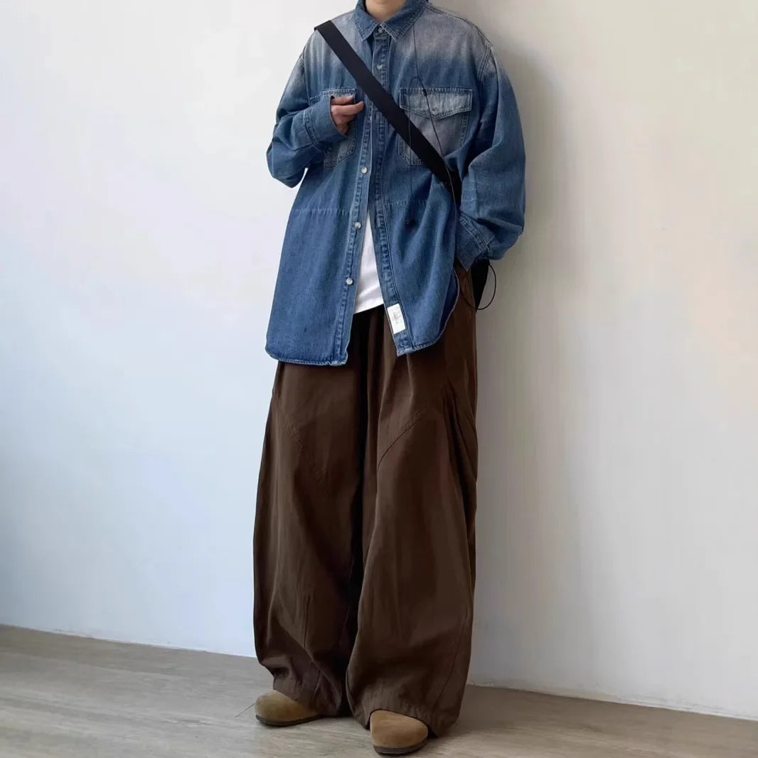 Japanese Style Functional Paratrooper Casual Pants Men Women's Preppy Vintage Versatile Loose Fit Straight Leg Bell Bottoms Work