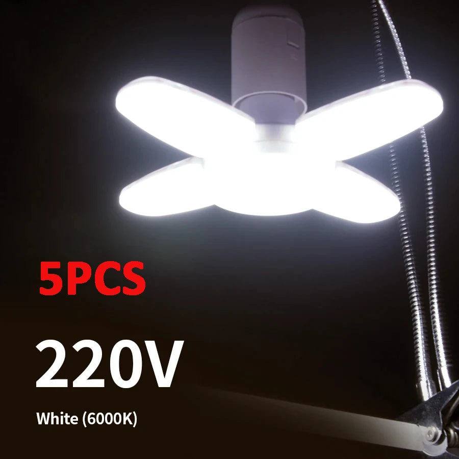 E27 Foldable Fan Shape LED Bulb Lamp  220V 110V 40 LEDs Light Bulbs For Home Ceiling Lamp Warehouse Garage  White Light 6500