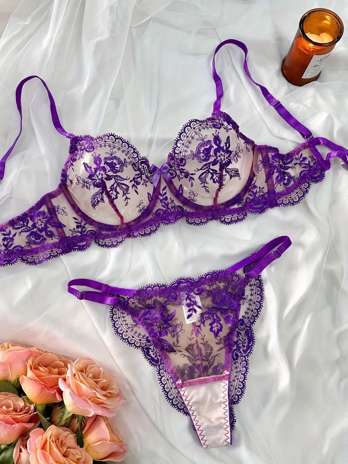 Sexy Women Lingeries Embroidery Floral Underwear Transparent Lace Short Low-waist Kits Sweet Delicate Fairy Bra Bra & Brief Sets