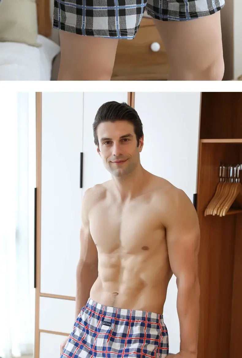 Plus Size M-3XL Men's Aro Pants Cotton Lattice Underwear Loose High Waist Summer Thin Breathable Home Shorts Pouch Underpants