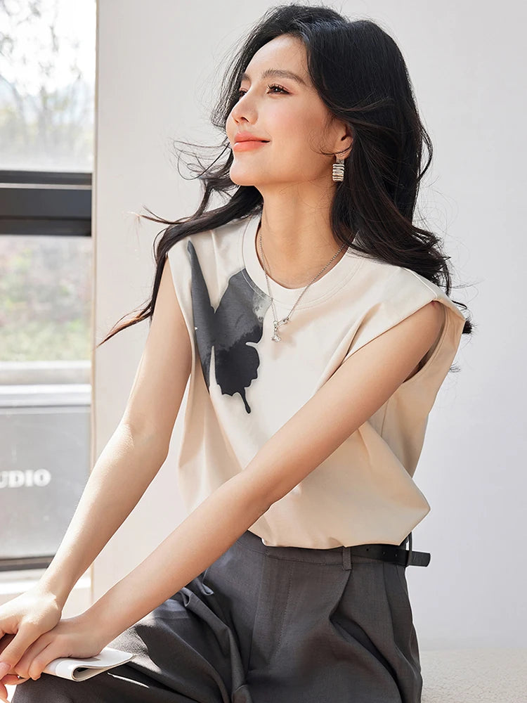Butterfly Print T Shirt Y2k Harajuku High Street Fashion Casual Women T-shirt Summer New Sleeveless Top Tees Clothes