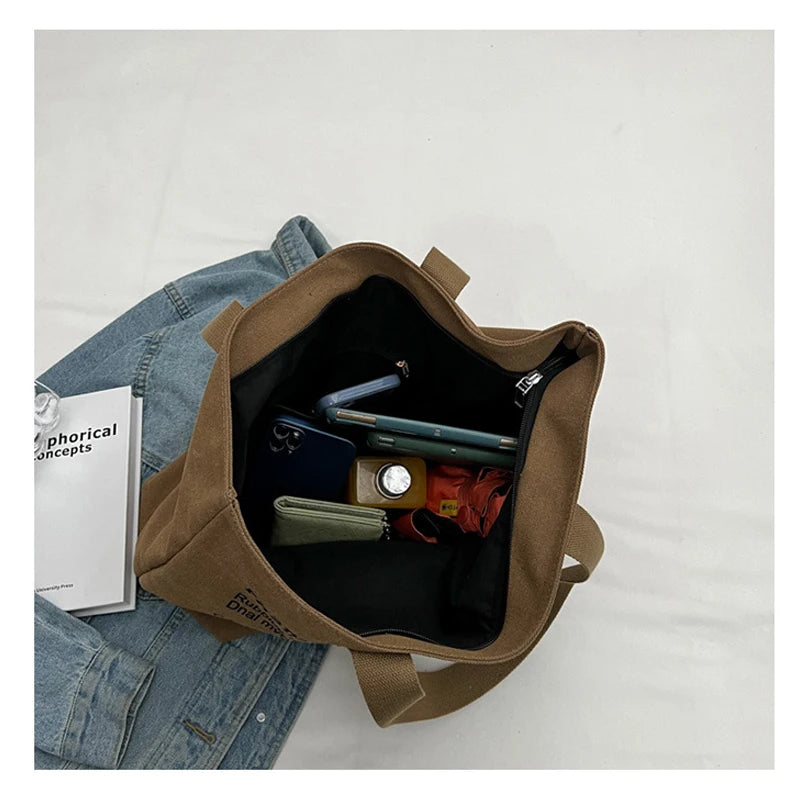 Women's Canvas Tote Bag Fashionable Spacious Durable Shoulder Bag with Zipper Closure and Classic Design Perfect for Work