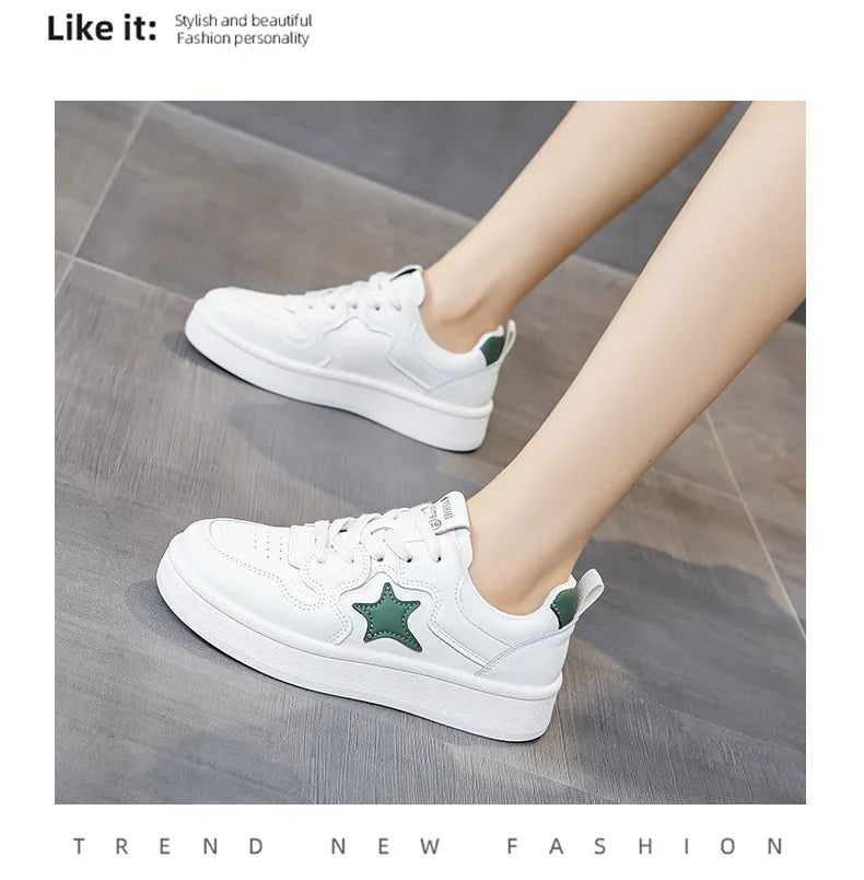 Women's Star Design Thick Bottom Sneakers Soft Sole Student Low Top Shoes Breathable Polyurethane Upgraded Spring 2025