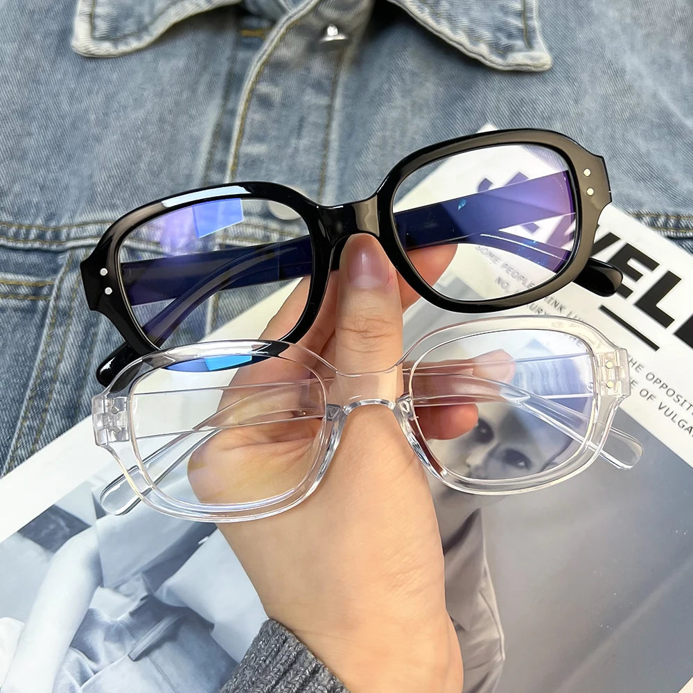 Retro Square Oval Frame Anti Blue Light Glasses Red Thick Frame Plain Eyes Glasses Korean Fashion Female Eye Protection Eyewear