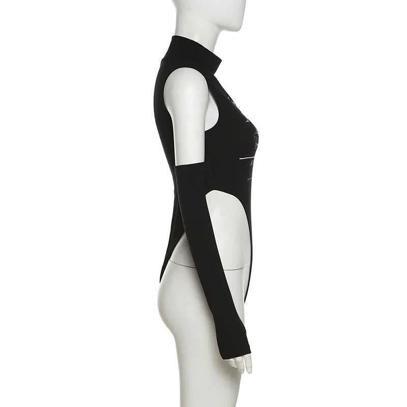 Summer American Retro Sexy Punk Y2K Grunge Cartoon Letter Printing Bodysuit Women Streetwear Slim Vest Bodycon Tops Jumpsuits