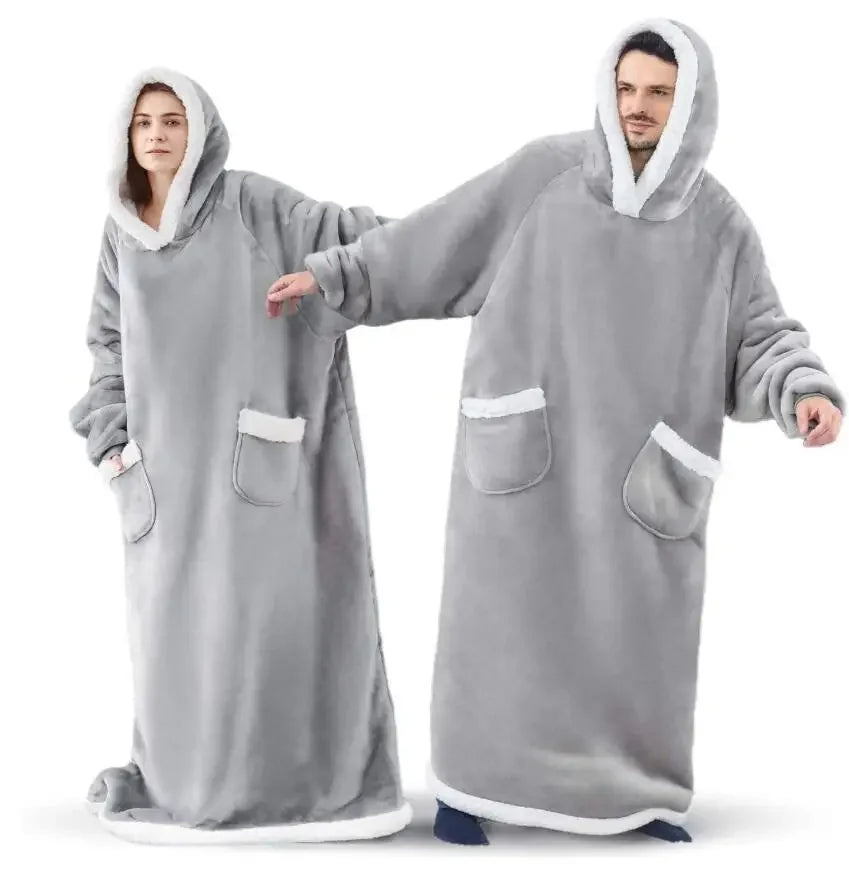 2024 Winter Super Long Flannel Blanket Winter Hoodies Sweatshirt Women Men Pullover Fleece Giant TV Oversized Blanket