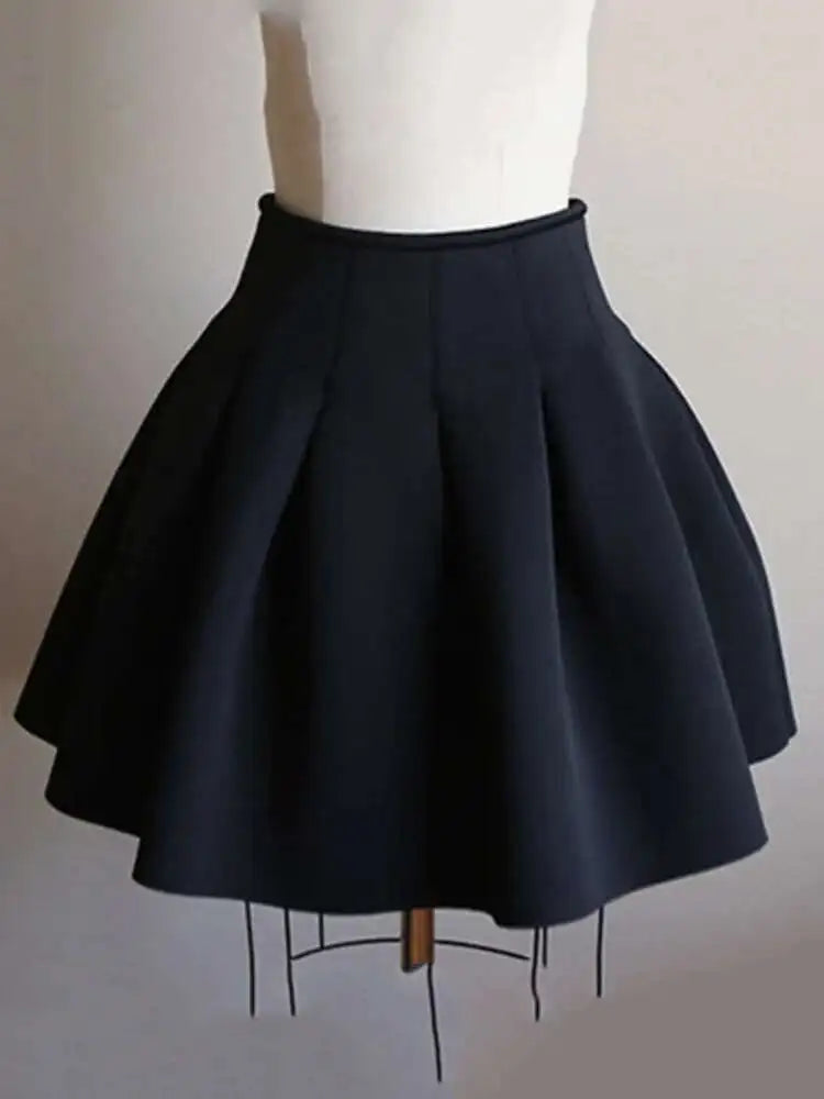 XFPV 2025 Autumn Winter New Arrivals Korean Solid Color Pleated Fluffy A-line Woolen High Waist Short Skirt Female SM956