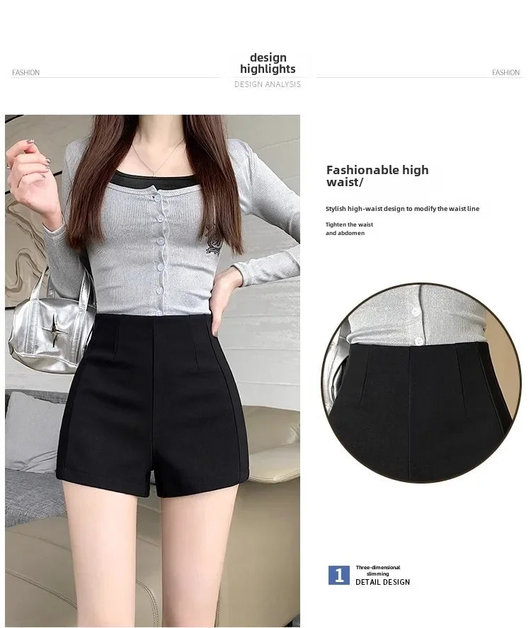 Women's High-waisted Petite Black Outer Wear Shorts 2024 Summer New Style Lost Underwear Cheeky Curvy Hot Pants