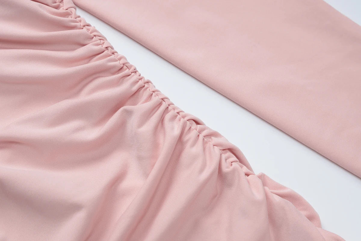 Hugcitar 2025 Elegant Solid Long Sleeve Tie Flowers Sexy Bodycon Pleated Mini Dress Spring Women Outfits Birthday Party Festival