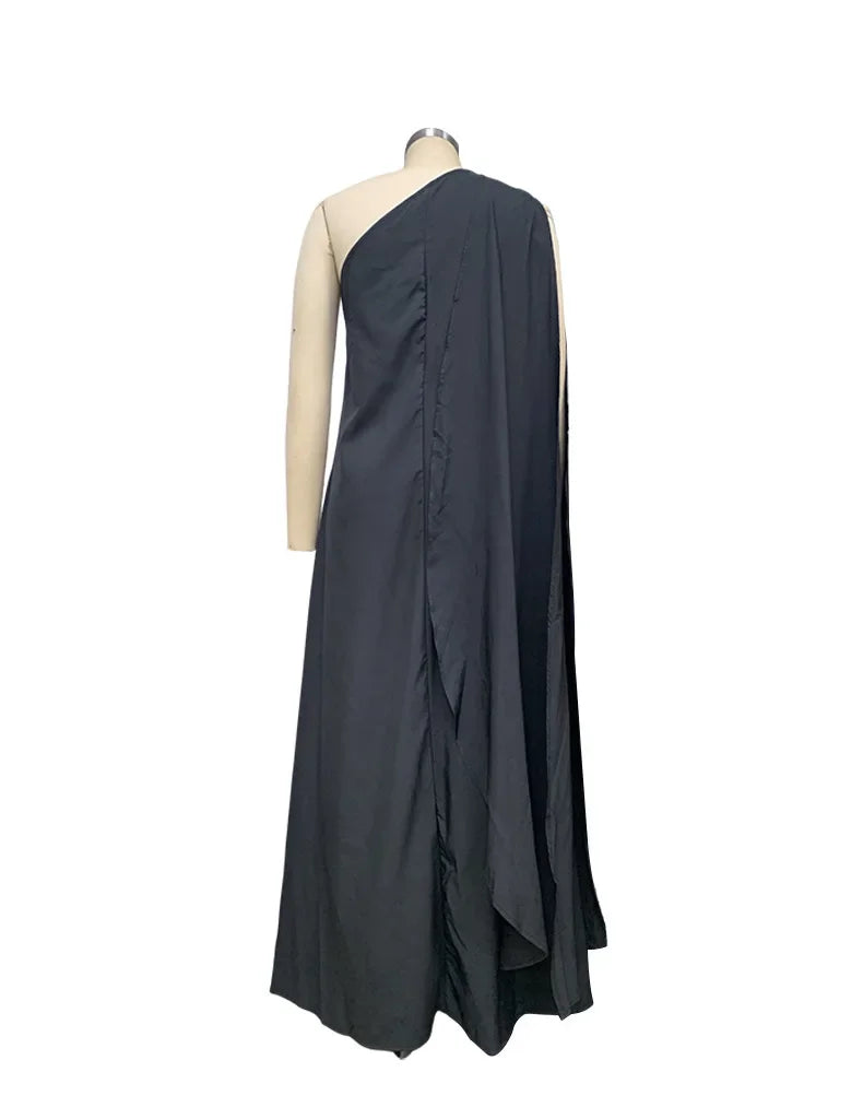 2024 Spring New Women's Fashion One Shoulder Solid Color Sleeveless Banquet Gown Long Dress Vestidos De Mujer