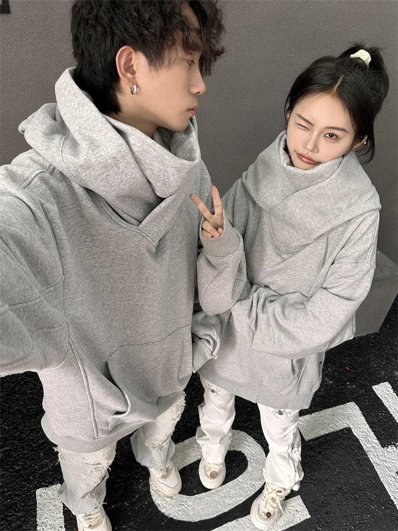 Autumn Solid Color Ninja Turtleneck Hoodies For Men Y2K Vintage Fleece Sweatshirts Hip Hop Japanese Streetwear Oversized Hoodie