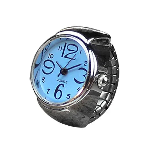 Colorful Watch Ring Women Men Retro Sliver Pointer Quartz Clock Finger Rings Punk Alloy Strap Watches Jewelry Accessories