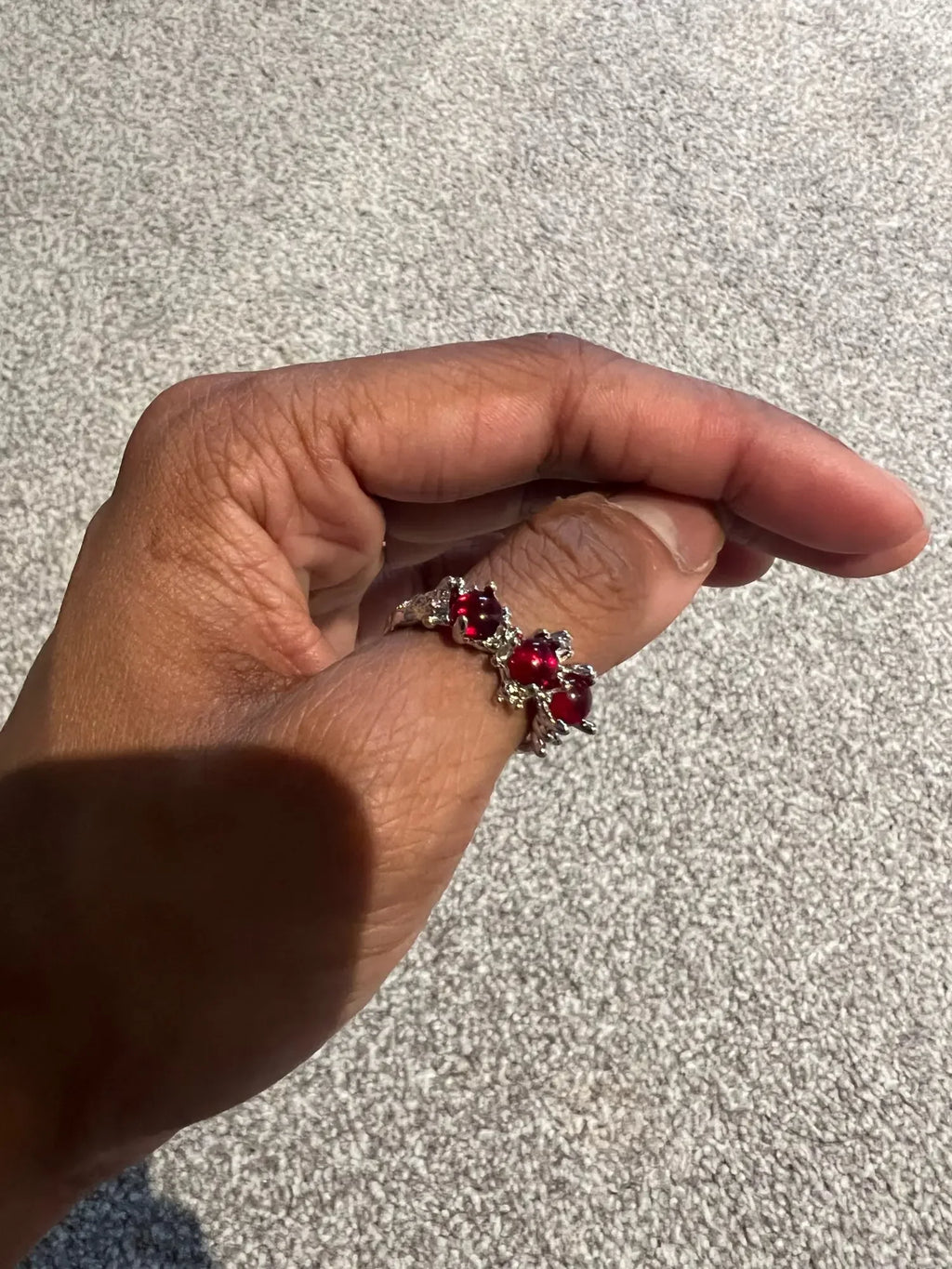 Goth Punk Retro Red Crystal Love Heart Cross Geometry Irregular Open Ring Set Y2K Halloween Accessories For Women Kpop Jewelry