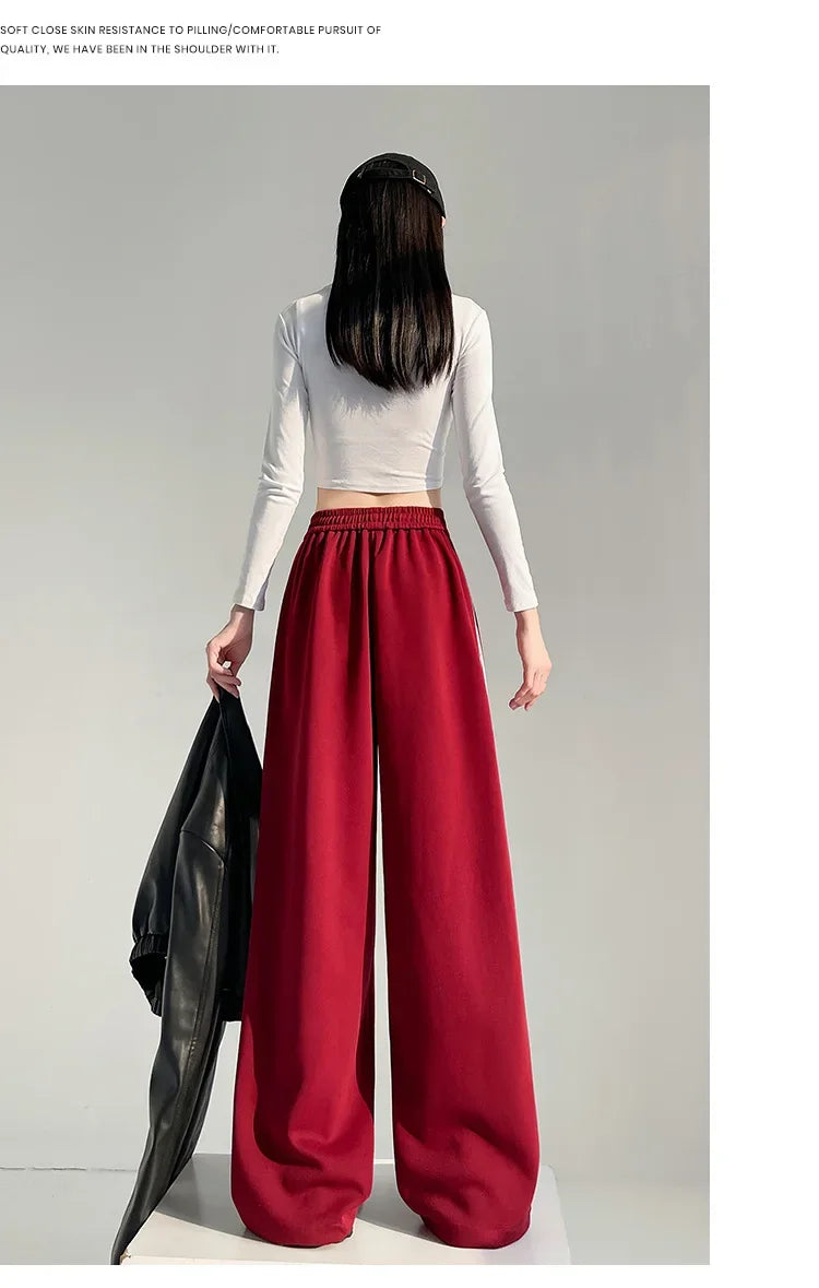 New 2025 American Stripe Sports Pants Women's Spring Autumn Wide Leg Loose Jazz Dance Casual Parachute Long Trousers