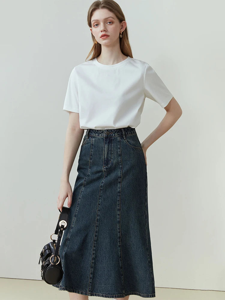 FSLE 100% Cotton Short-Sleeved T-Shirt Women'S Spring Summer 2023 New Round Neck Straight White Black Top For Women