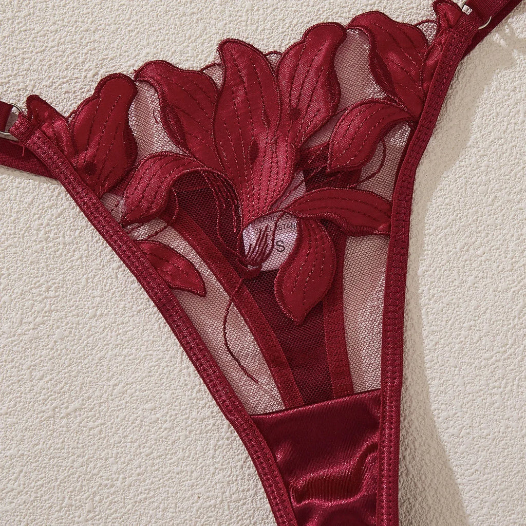 Women'S 2 Piece Lingerie Set Floral Embroidered Lace Sexy Satin Mesh Ingerie Bra And Panty Set Negligee Lingerie Sexy