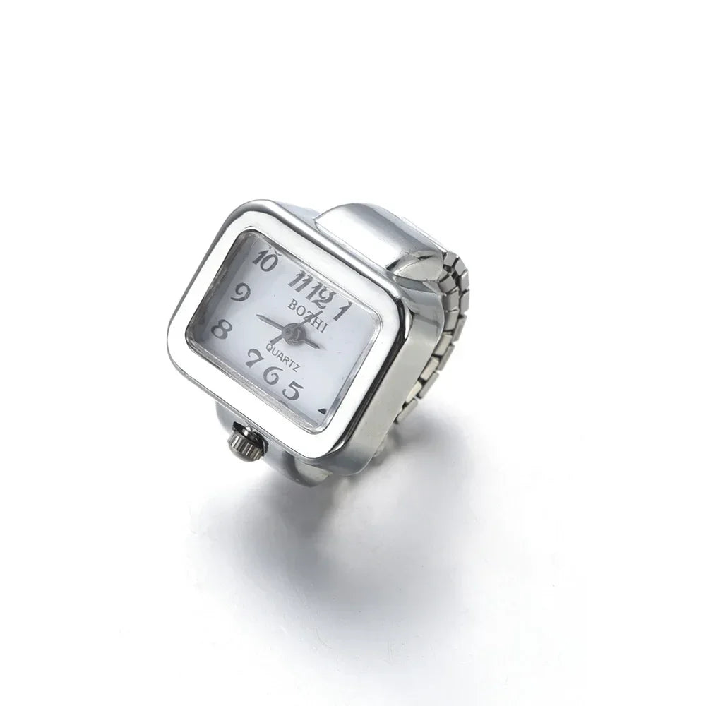 Colorful Watch Ring Women Men Retro Sliver Pointer Quartz Clock Finger Rings Punk Alloy Strap Watches Jewelry Accessories
