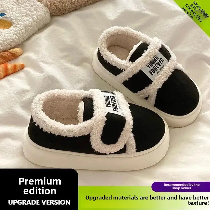 Thick-Soled Cotton Slippers For Women Winter Indoor Home Use Non-Slip Fleece-Lined Warm Cotton Shoes Outerwear Winter