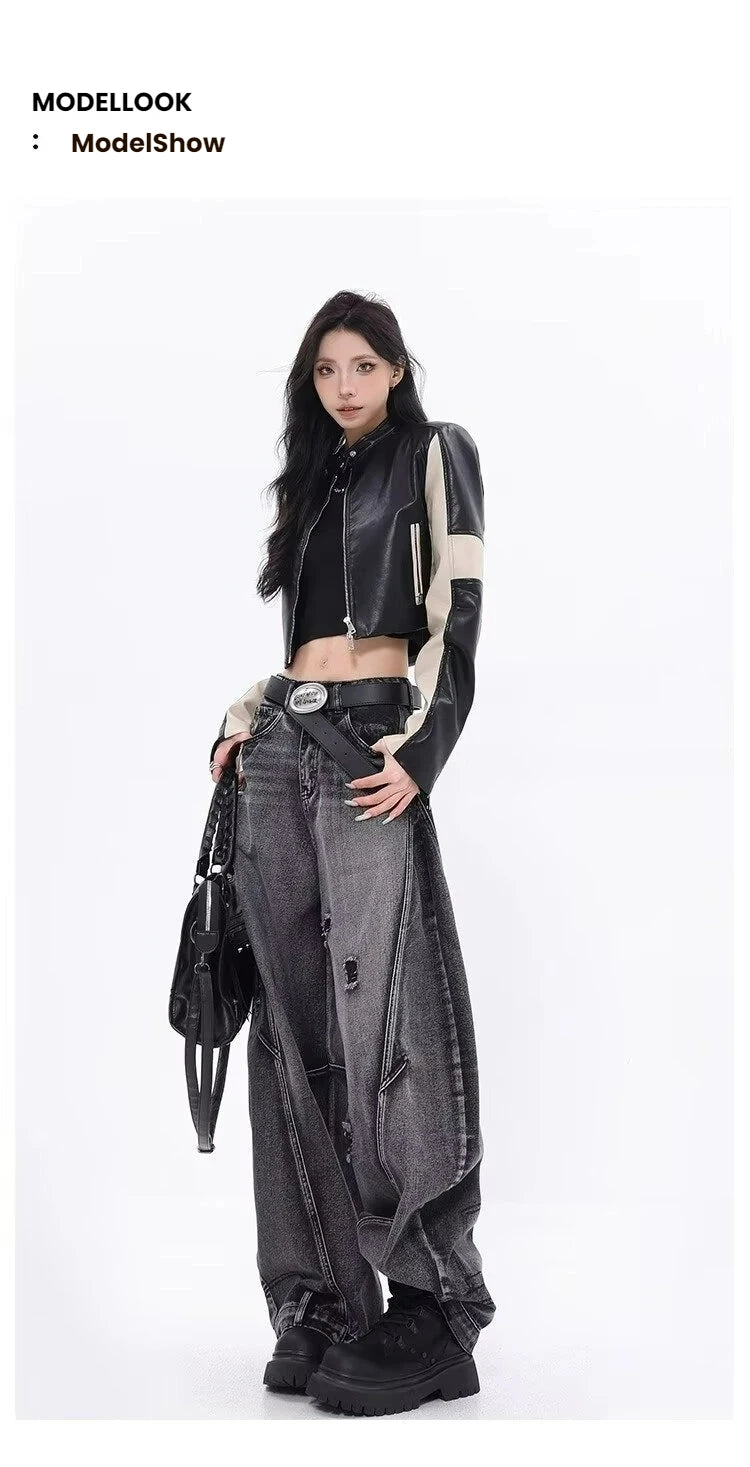 Design-sensual Wide-leg Jeans for Women in Spring and Autumn New Style High Waist Loose and Slimming Floor Baggy Women's