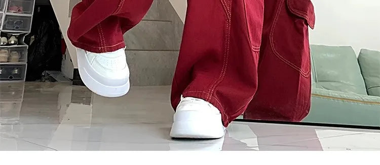 Streetwear Casual Cargo Pants for Women 2025 New Bottoms Straight Trousers Fashion Pockets Korean Pantalon Femme
