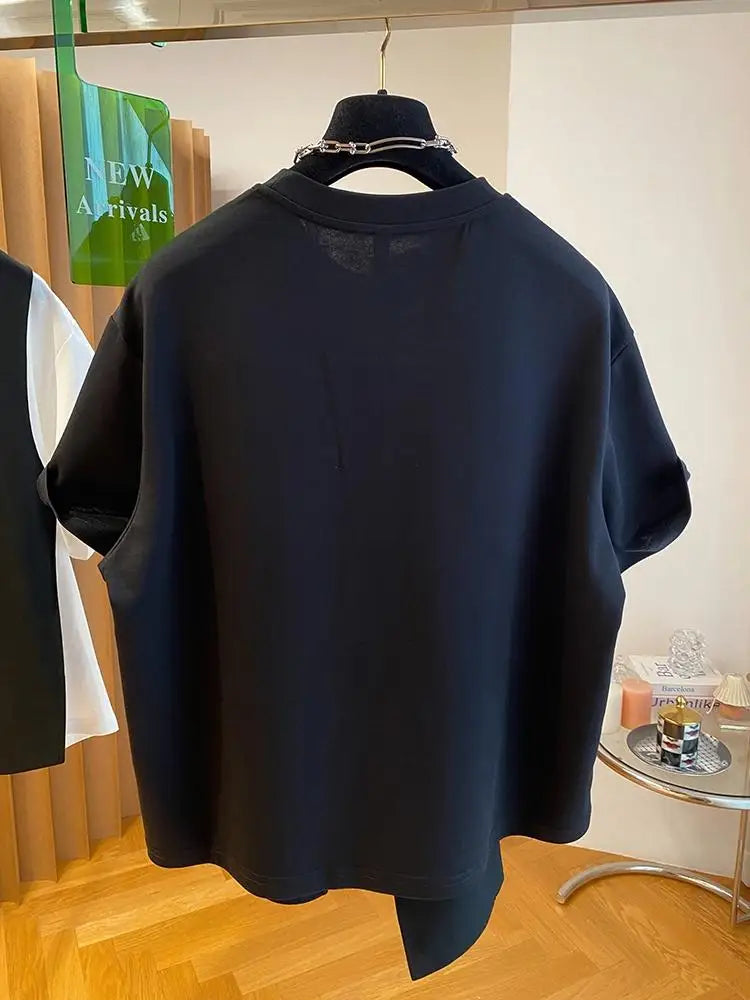 Fashion Fake Two Piece T Shirt Women Niche Design Sense T-shirt Loose Casual Stitching Vest Button Short Sleeve Tshirt