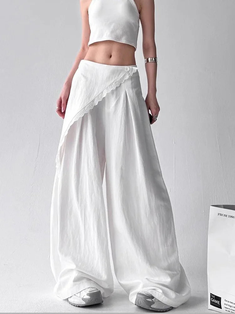 Zoki High Waist Streetwear Loose Pant Women Vintage Loose Design Wide Leg Trousers Casual All Match Summer Bf Hip Hop Pants New