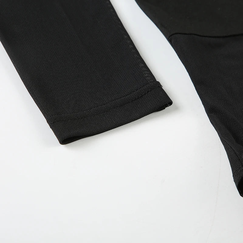 IAMSURE Sexy Patchwork Mesh Bodysuits See Through Turtleneck Long Sleeve Rompers Women 2024 Autumn Spring Fashion Streetwear