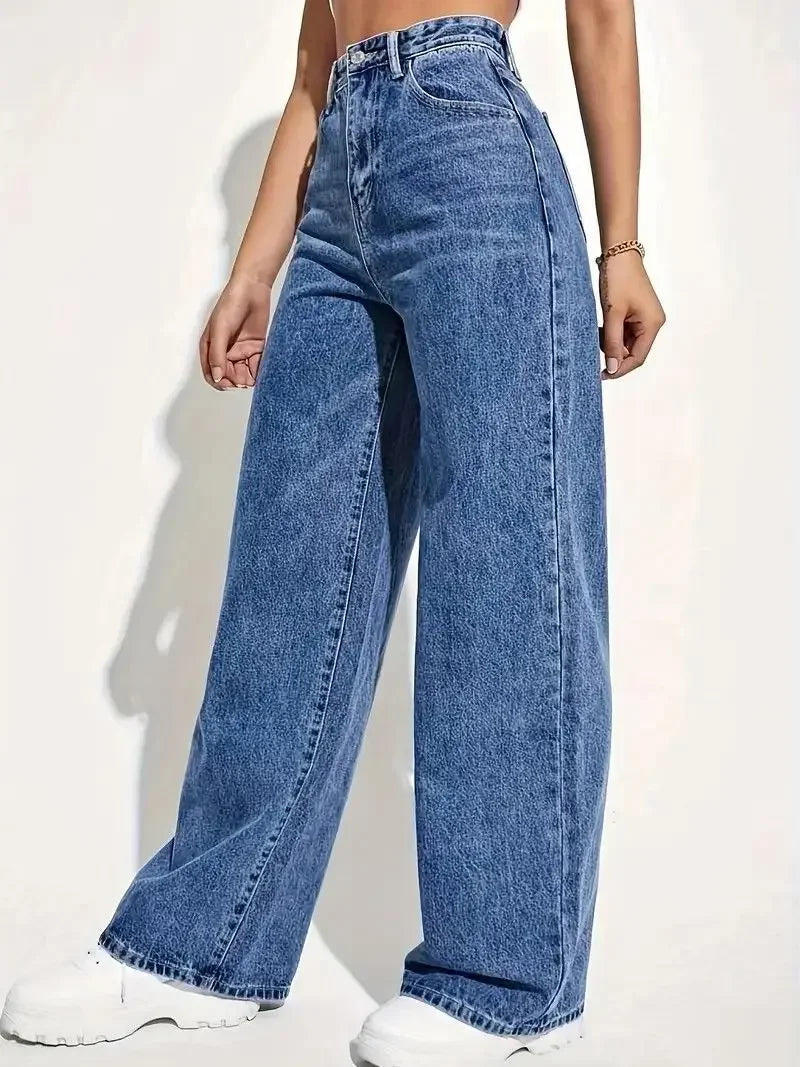 High Waist Washed Ladies Jeans Long Straight Fashionable Versatile New 2025 Cross-Border Women's Denim Pants Chinese Style