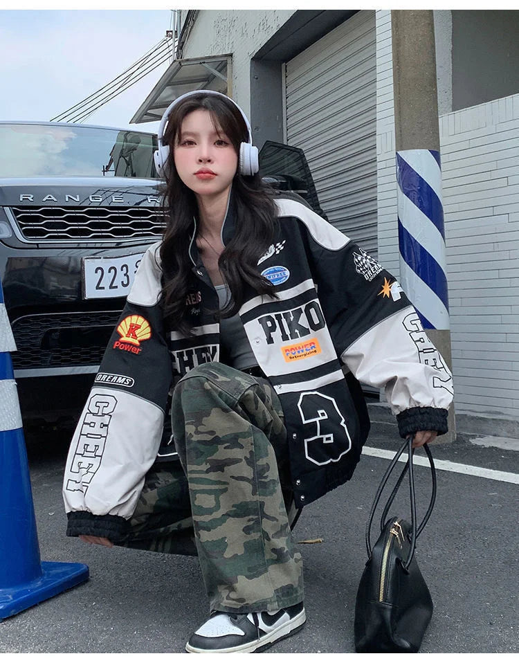 2023 Y2k Red White Bomber F1 Jacket Women Men Biker Racer Jacket Retro Hip Hop Grunge Clothes Trend Oversize Windbreaker Varsity