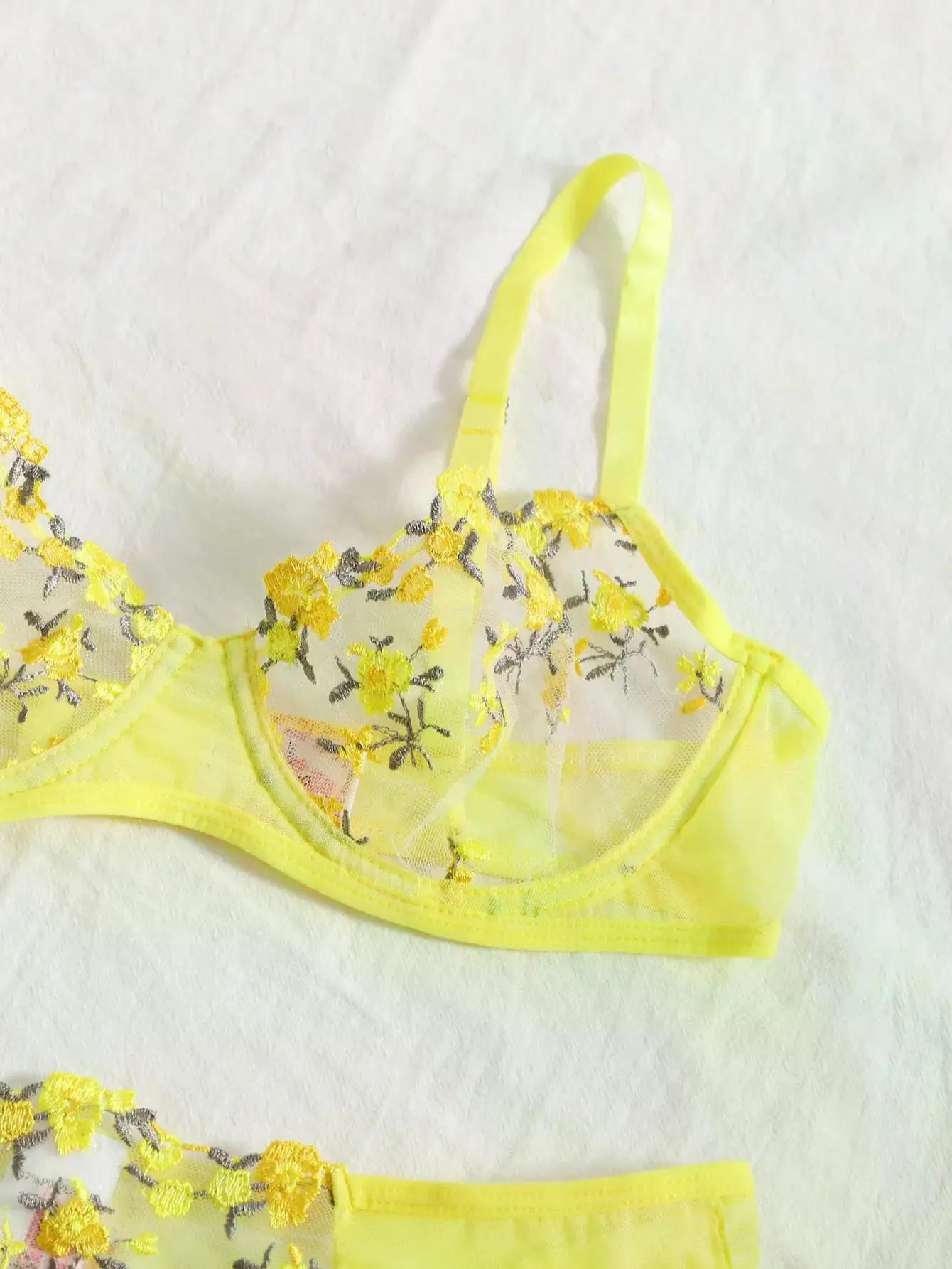 Transperant Lingerie Set Women Mesh Net Sexi Lenceria Sensual Mujer Bra Sets Embroidery Floral Underwired
