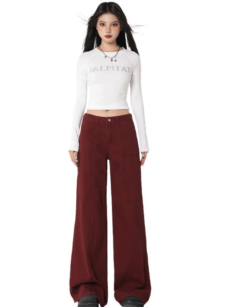 WCFCX STUDIO Women's Casual Baggy Jeans Streetwear Vintage Wide Leg Denim Pants Female Fashion Straight Trousers 2025 New