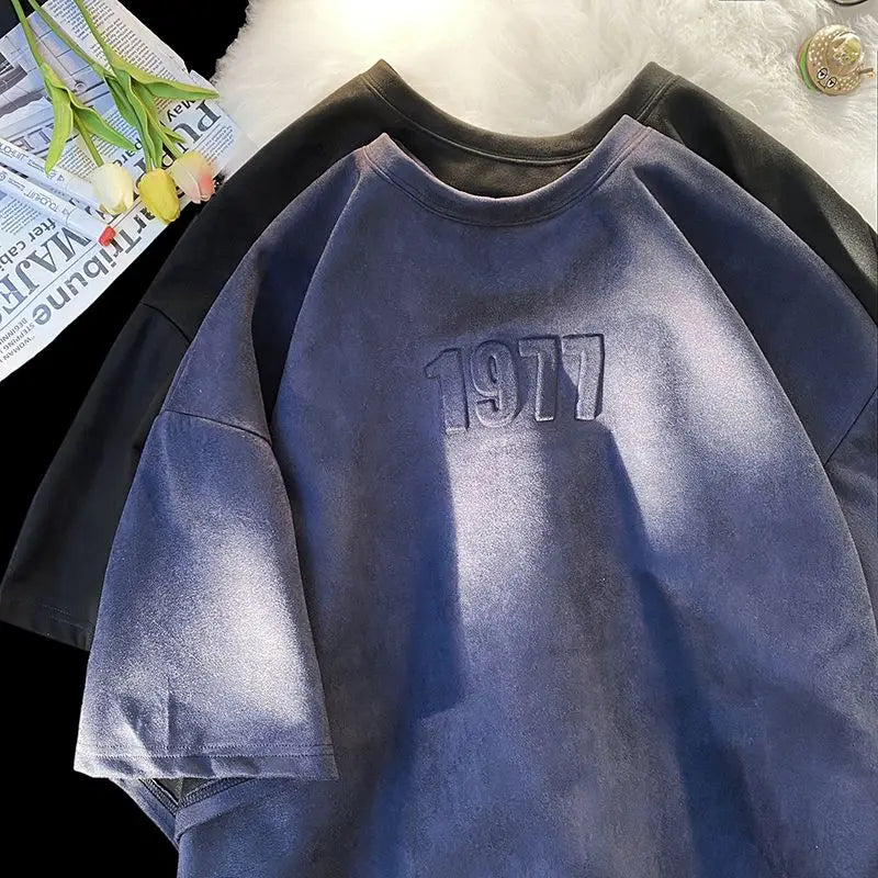 Hip hop retro high street men and women trendy personality 3D digital graphic round neck short sleeved loose retro casual Tshirt