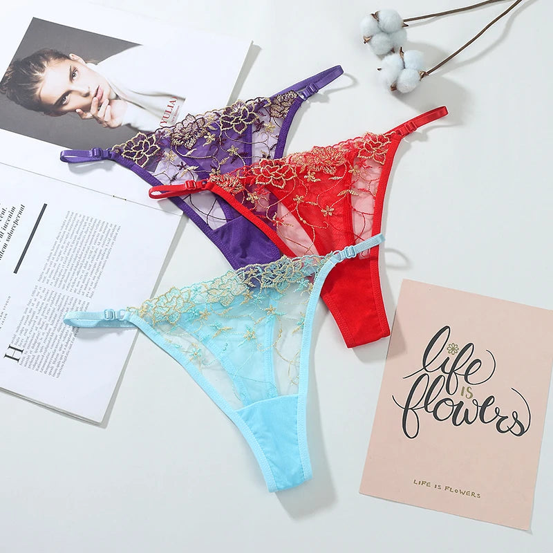 Women Lace Thong G-string Panties Sexy Floral Underwear Transparent Women's Panties Female Underpants Lingerie