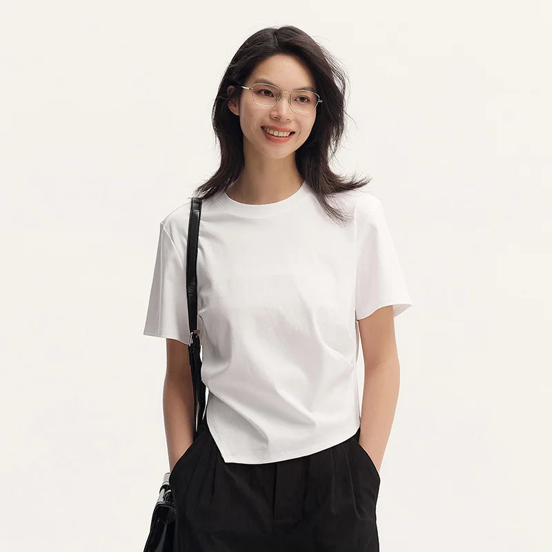 Semir Short-Sleeved T-Shirt For Women Short And Slimming With A Small Surprise New In 2024 Summer Pure Cotton Top