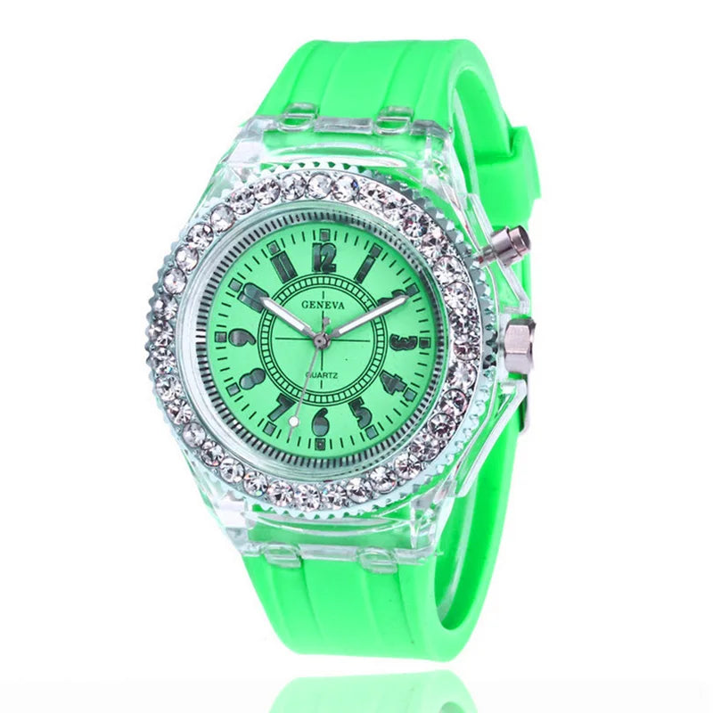 led Flash Luminous Watch Personality trends students lovers jellies woman men's watches 7 color light WristWatch bayan kol saati