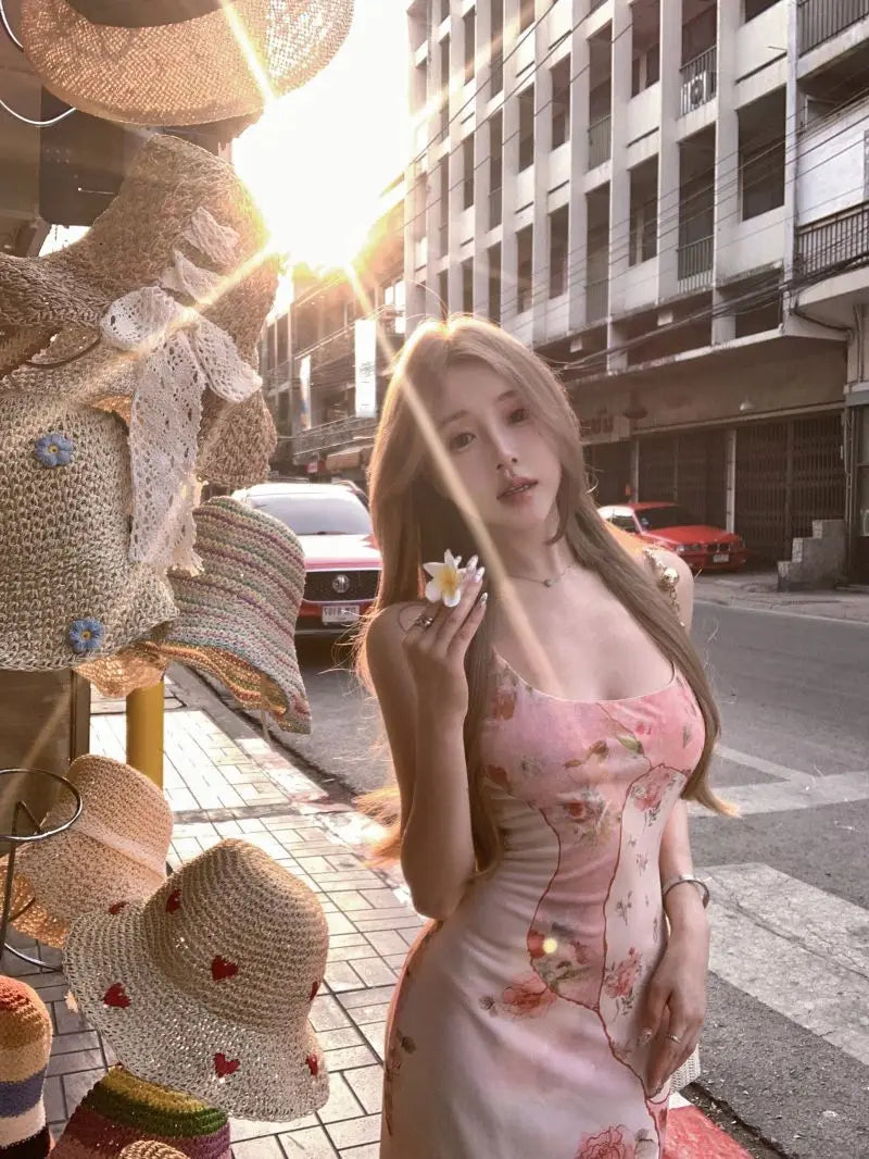 Summer Floral  Boho Dress Women Sleeveless Slim Fit Party Midi Dress  Mesh Patchwork Long Bodycon Elegant Beach Holiday Dress