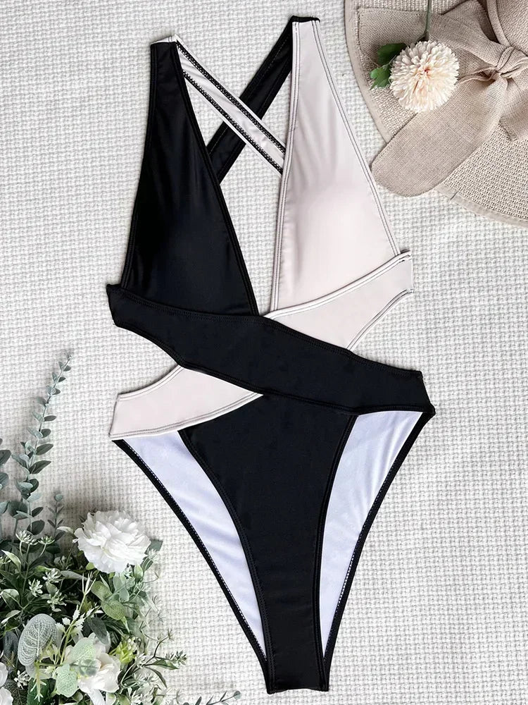 Scrunch Butt Swimsuits Deep V Neck Cross Backless One Piece Swimsuit Women Swimwear Female Monokini High Cut Bathing Suit Swim