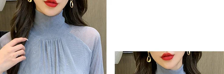 Sequin Long Sleeve T Shirt for Women Rhinestone Slim Plain Glitter Tops Woman Korean Popular Clothes With Sleeves Pulovers Kpop