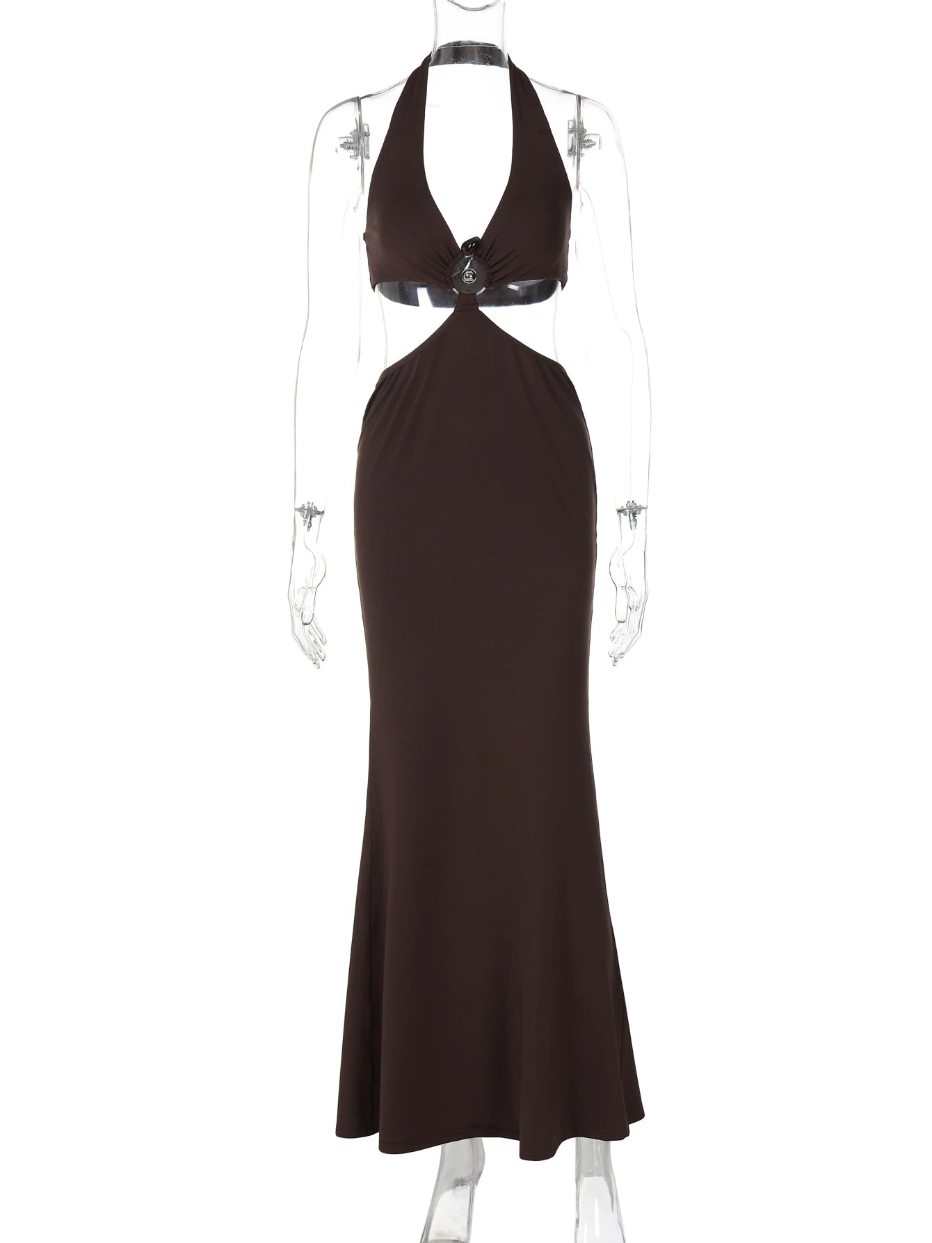Hugcitar Women'S Fashion Halter Solid Hollow Out Backless Sexy Slit Maxi Dress 2025 Summer Clothes Beach Vacation Y2K Wholesale