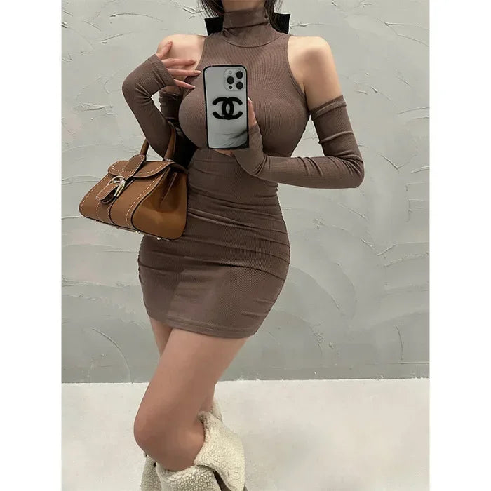 Spring Sexy High Collar Dress Spicy Sweet Tight Pure Desire Style Halter Wrap Hip Dress Women